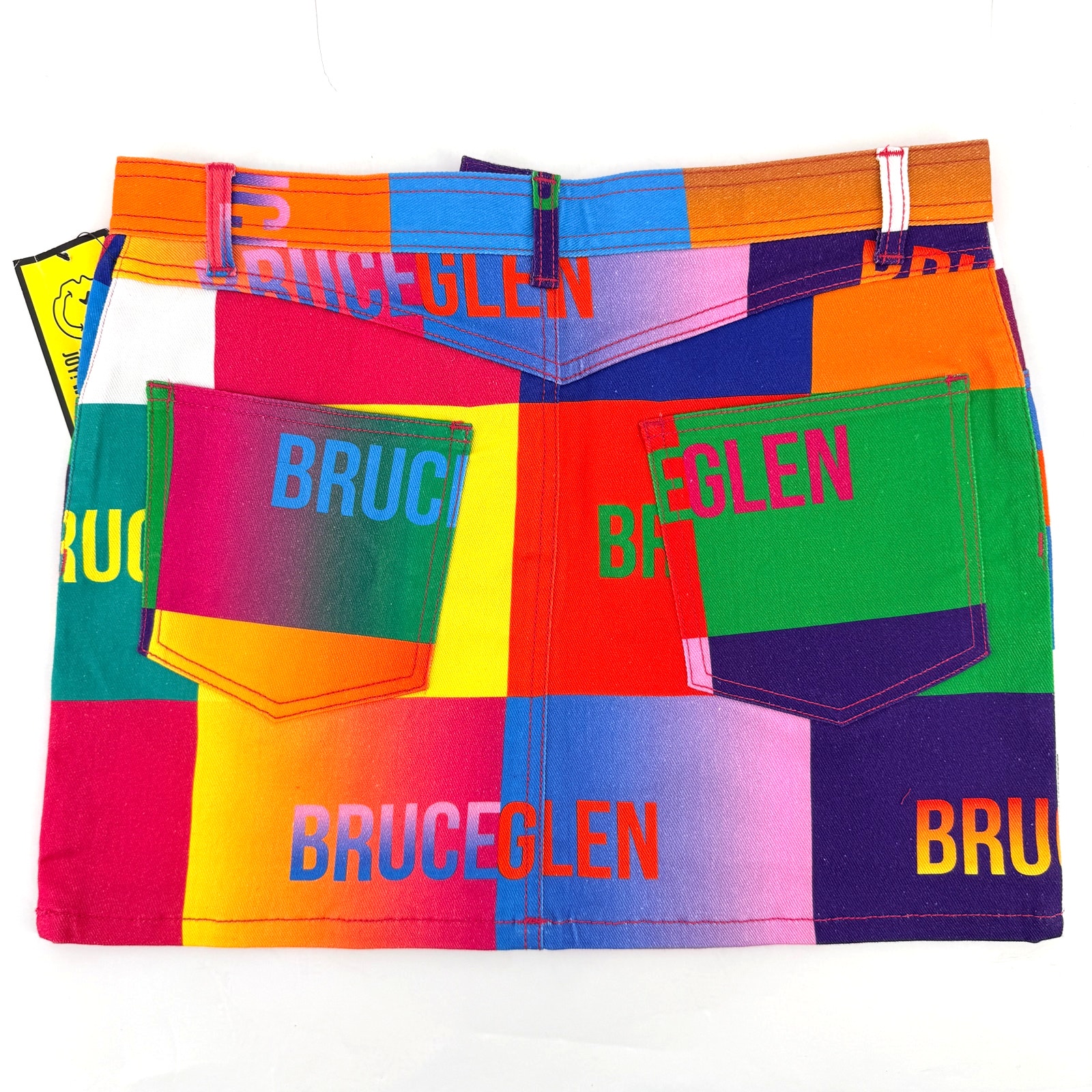 Bruceglen Colorblock Logo Mini Skirt Size 25 Pop Art Organic Cotton Denim — image 3 of 7